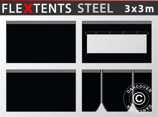 Sānsienu komplekts priekš Saliekamas nojumes FleXtents Steel un Basic v.3 3x3m, Melns