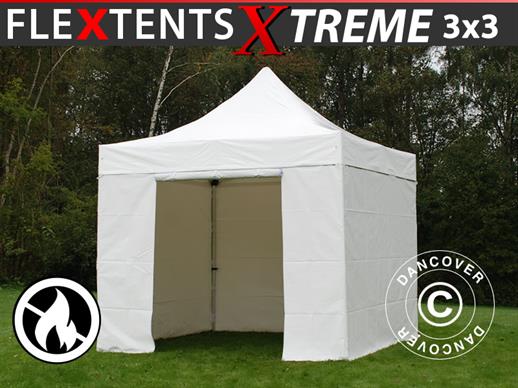 Quick-up telt FleXtents Xtreme 50 Heavy Duty 3x3m Hvit, inkl. 4 sider, Flammehemmende