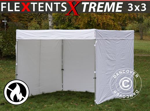 Namiot FleXtents® Xtreme Exhibition 50 ze ścianami bocznymi, 3x3m, biały, trudnopalny