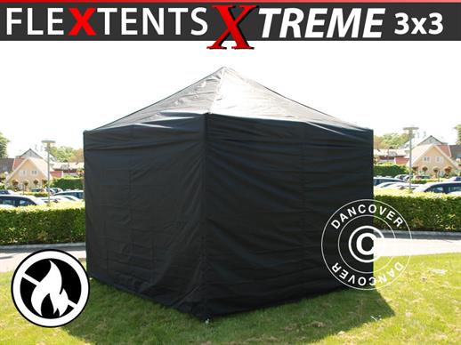 Pikateltta FleXtents Xtreme 50 3x3m Musta, Tulenkestävä, sis. 4 sivuseinää