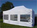 Apmeklētāju telts FleXtents PRO 4x6m Balta, ar 8 sānsienām  un 1 caurspīdīgu starpsienu