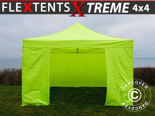 Saliekamā nojume FleXtents Xtreme 50 4x4m Neona dzeltens/zaļš, ar 4 sānu sienām