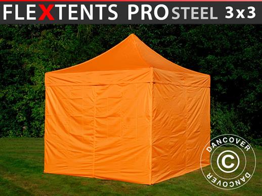 Quick-up telt FleXtents PRO Steel 3x3m Oransje, inkl. 4 sider