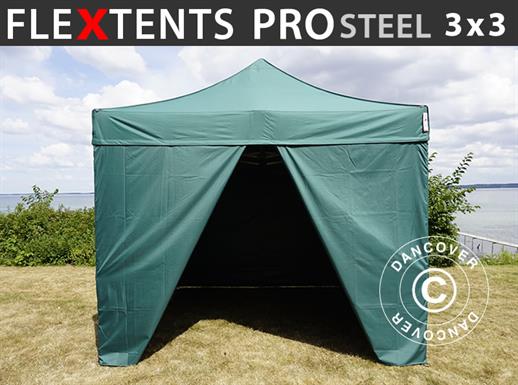 Namiot Ekspresowy FleXtents PRO Steel 3x3m Zielony, mq 4 ściany boczne