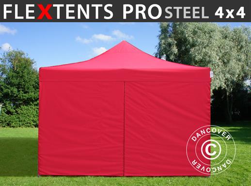 Pop up aiatelk FleXtents PRO Steel 4x4m Punane, kaasas 4 külgseinad