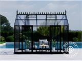 Orangeri/Drivhus i glas 13,8m², 3,73x3,71x3,16mm/sokkel og takdekor, Svart