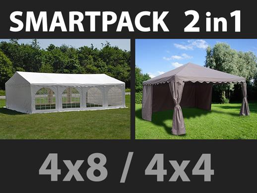 Solution SmartPack 2 en 1: Tente de réception Original 4x8m, Blanc/tonnelle 4x4m, sable