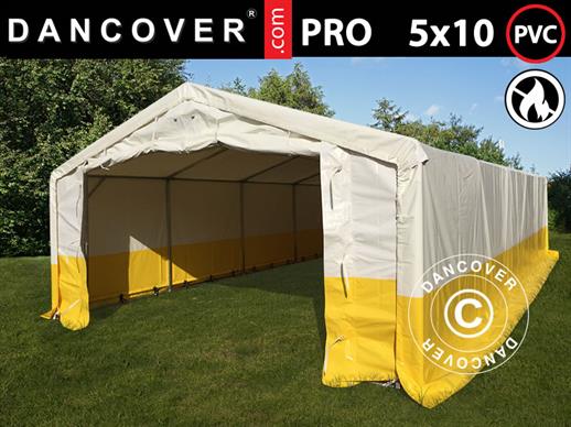 Noliktavas darba telts PRO 5x10m, PVC, Balta/Dzeltena, Ugunsizturīga